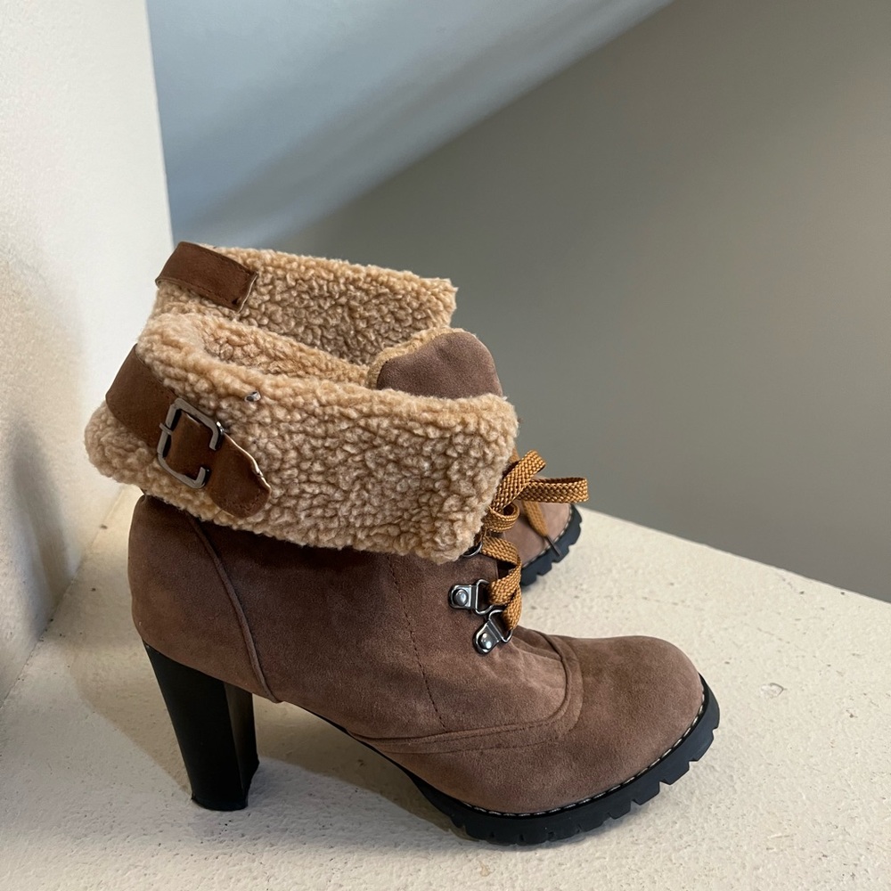 Unbranded Brown suede Brown faux fur Lace Up ankle boots Booties 8 #winterboots